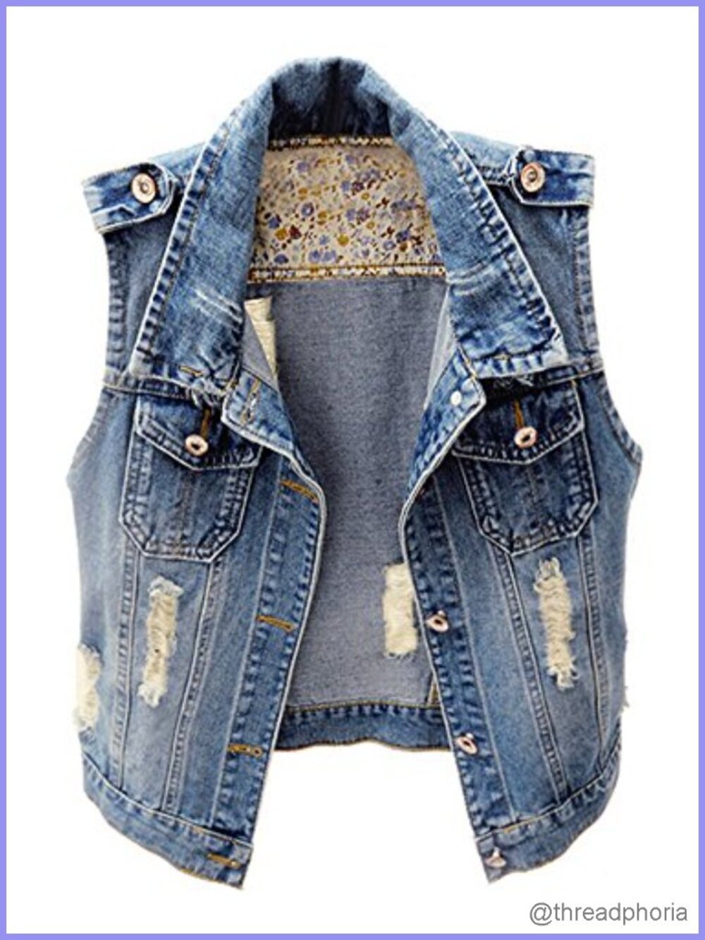 Cropped Distressed Sleeveless Denim Vest Relaxed Fit Button Up